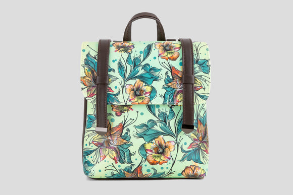 mumka-Bolso-mujer-Mochila Flores en Verde
