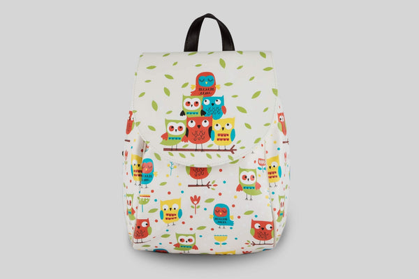 mumka-Bolso-mujer-Mochila Búhos Coloridos Beige
